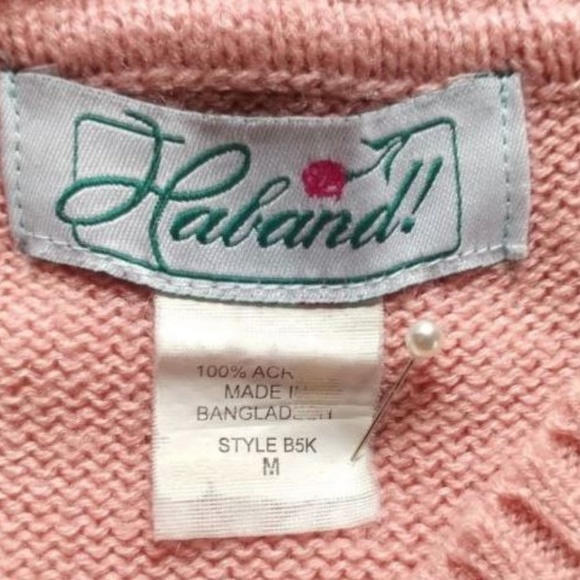 Vintage 90s Pale Pink Sweater Knit Roses Beads M - Picture 8 of 8